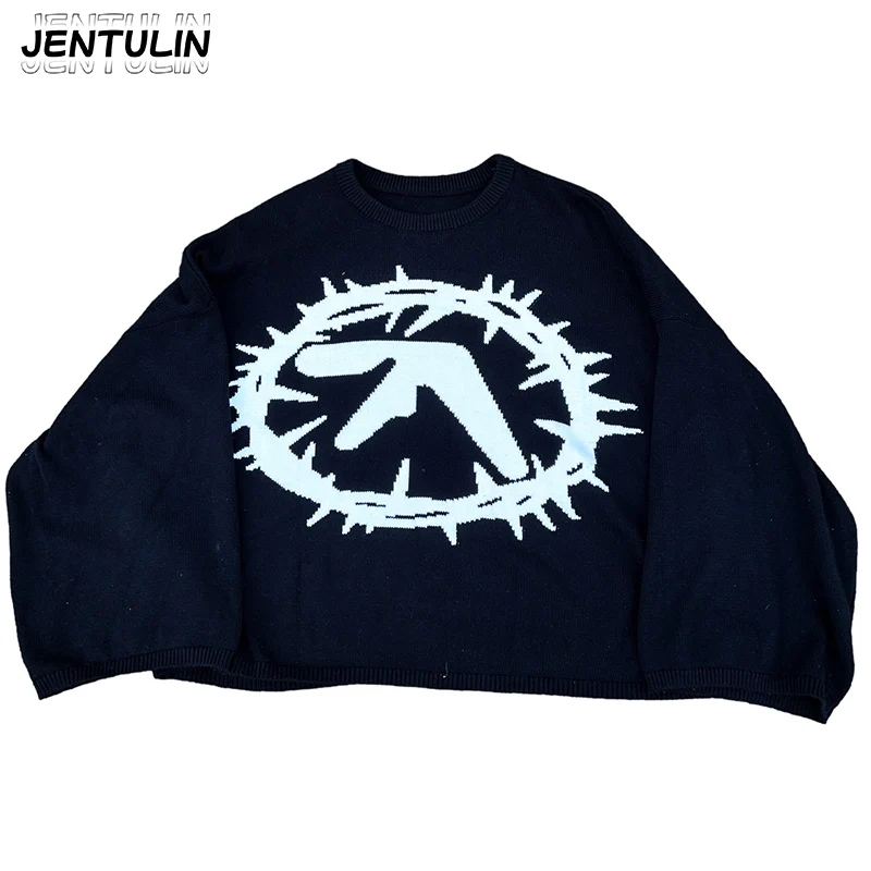 

Aphex Twin Knit Sweater for Men And Women Y2k Goth Tops Vintage Knitwear Jumper Korean Streetwear Unisex Clothing Autumn Pullove