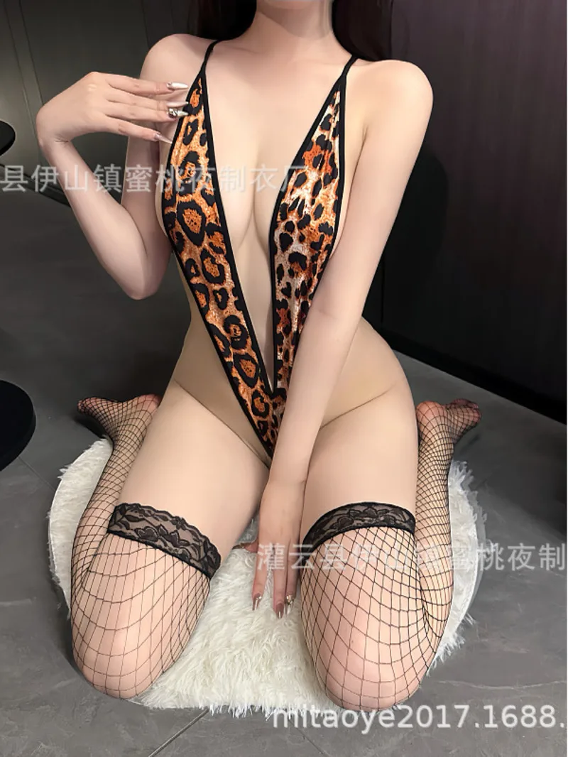 

Wild Lady Leopard Print Bodysuits Seductive Backless Deep V Suspenders Sleeveless Bodysuits Charming Elegant Show Skin Thin 2QXF
