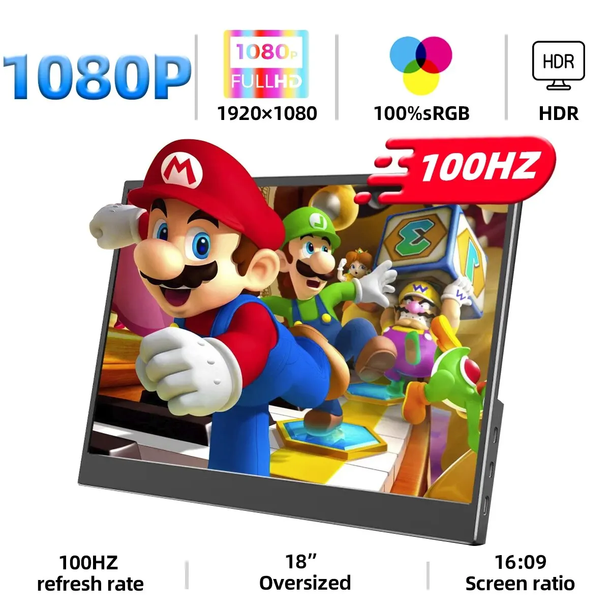 ZSUS 18 بوصة 1080P 100 هرتز شاشة محمولة 16:9 HDR 100%sRGB 350cd /M2 لـ XBox PS4 / 5 تبديل الهاتف الخليوي PC Loptop تمديد