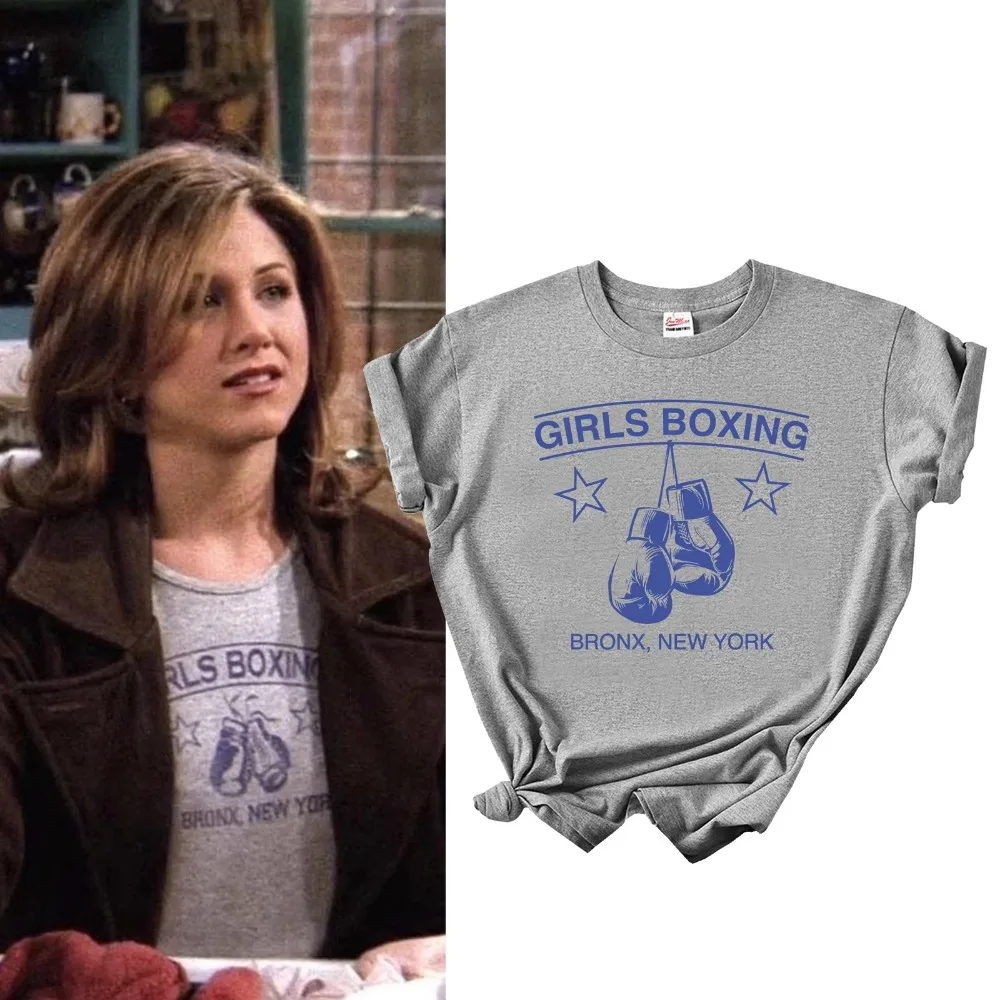 Friends TV Show Rachel Green Boxing Printed T-Shirt Women Vintage Short Sleeve Casual Cotton Top Female Trendy Daily Fashion Tee