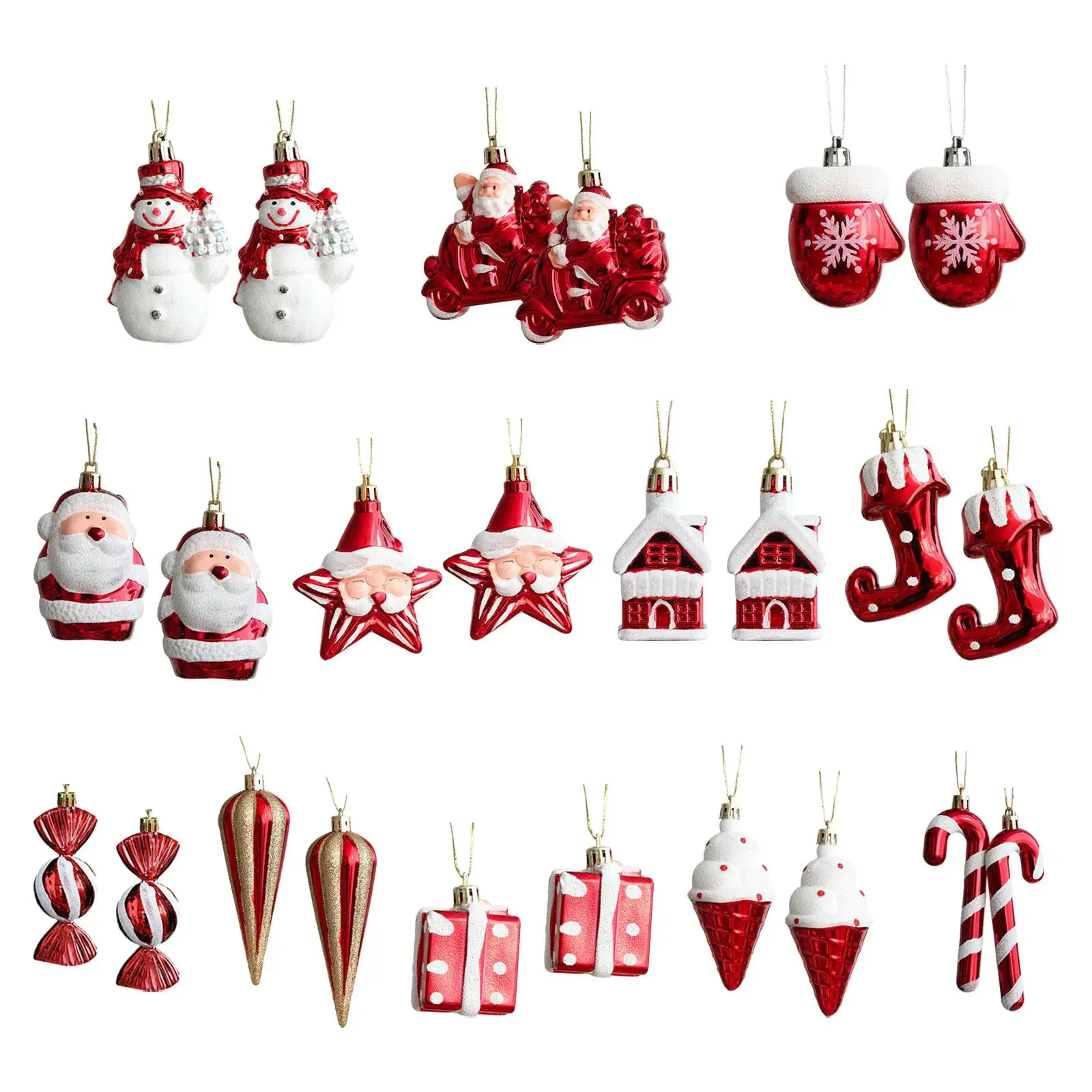 24Pcs Christmas Tree Hanging Decorations Holiday New Year Xmas Pendants Wall Decor for Dorm Festival Farmhouse Fireplace Winter