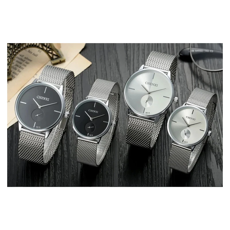 CHENXI Fashion Brand Quartz Lovers Watches Waterproof Stainless Steel Mesh Watch for Men and Women Business Style Wristwatch