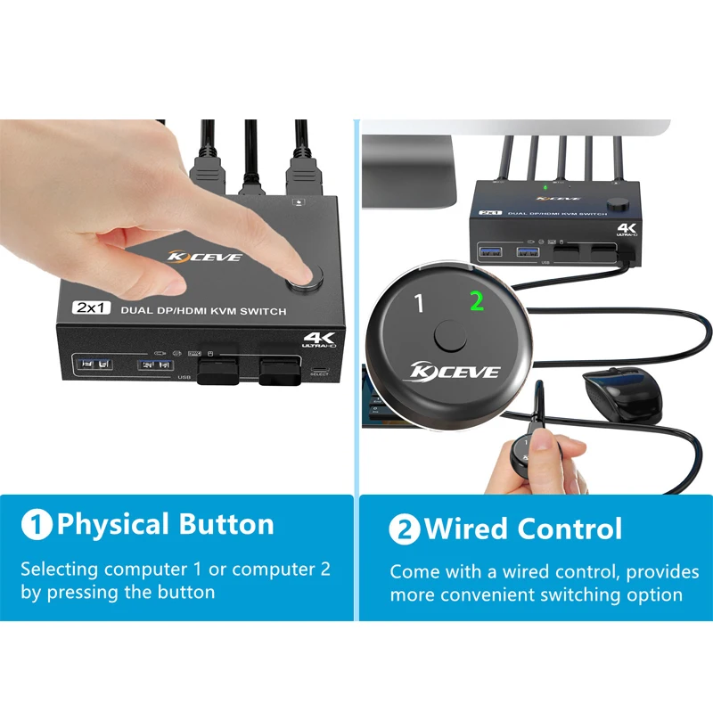 HDMI-compatible Splitter Switch Game Internet Splitter Adapter 2X1 Dual DP/HDMI-compatible KVM Switch extend screen Splitter Box