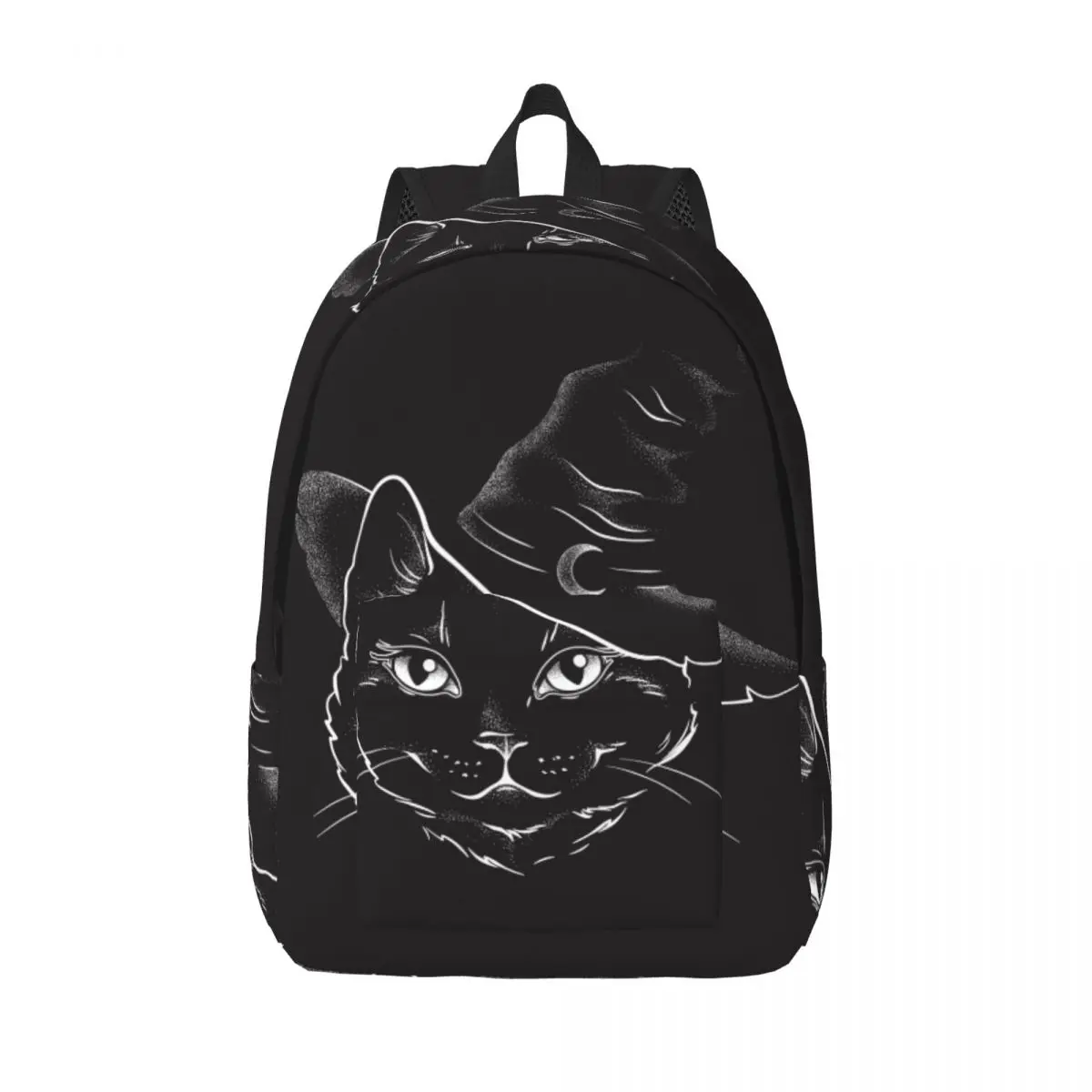 

Student Bag Halloween Black Cat With Pointy Witch Hat Backpack Parent-child Lightweight Backpack Couple Laptop Bag