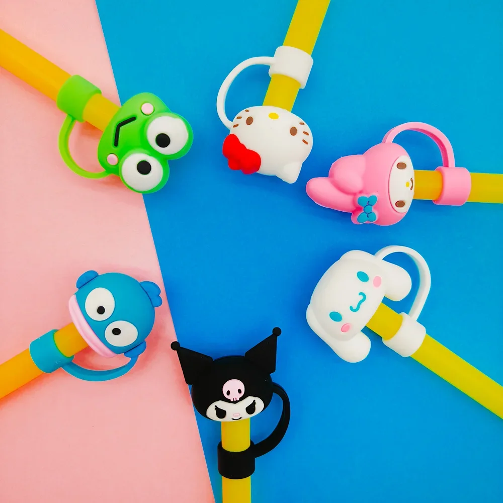 Sanrio Straw Cover Cap Hello Kitty Cinnamoroll Cute Cartoon Silicone Straw Plug Kuromi Melody Straw Accessories Theme Party Prop