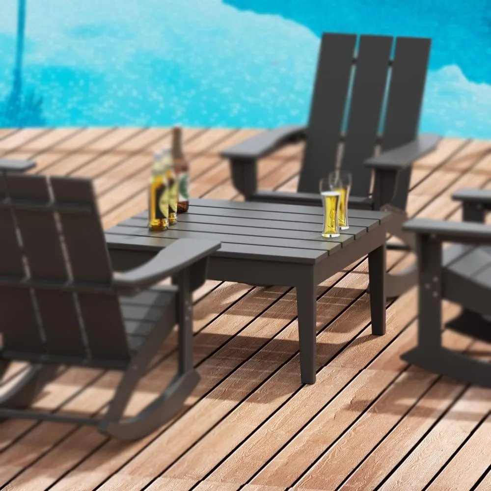 Outdoor Coffee Table, 32 Inch All Weather Poly Lumber  Patio Coffee Table Square Low Table, Gray