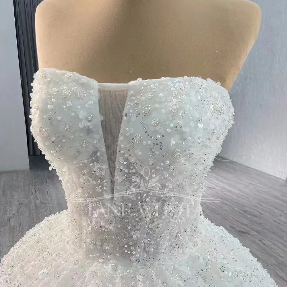 فستان زفاف أنيق مثير بدون حمالات بدون أكمام مطرز بالترتر برباط خلفي غمد فستان زفاف عصري قابل للتخصيص