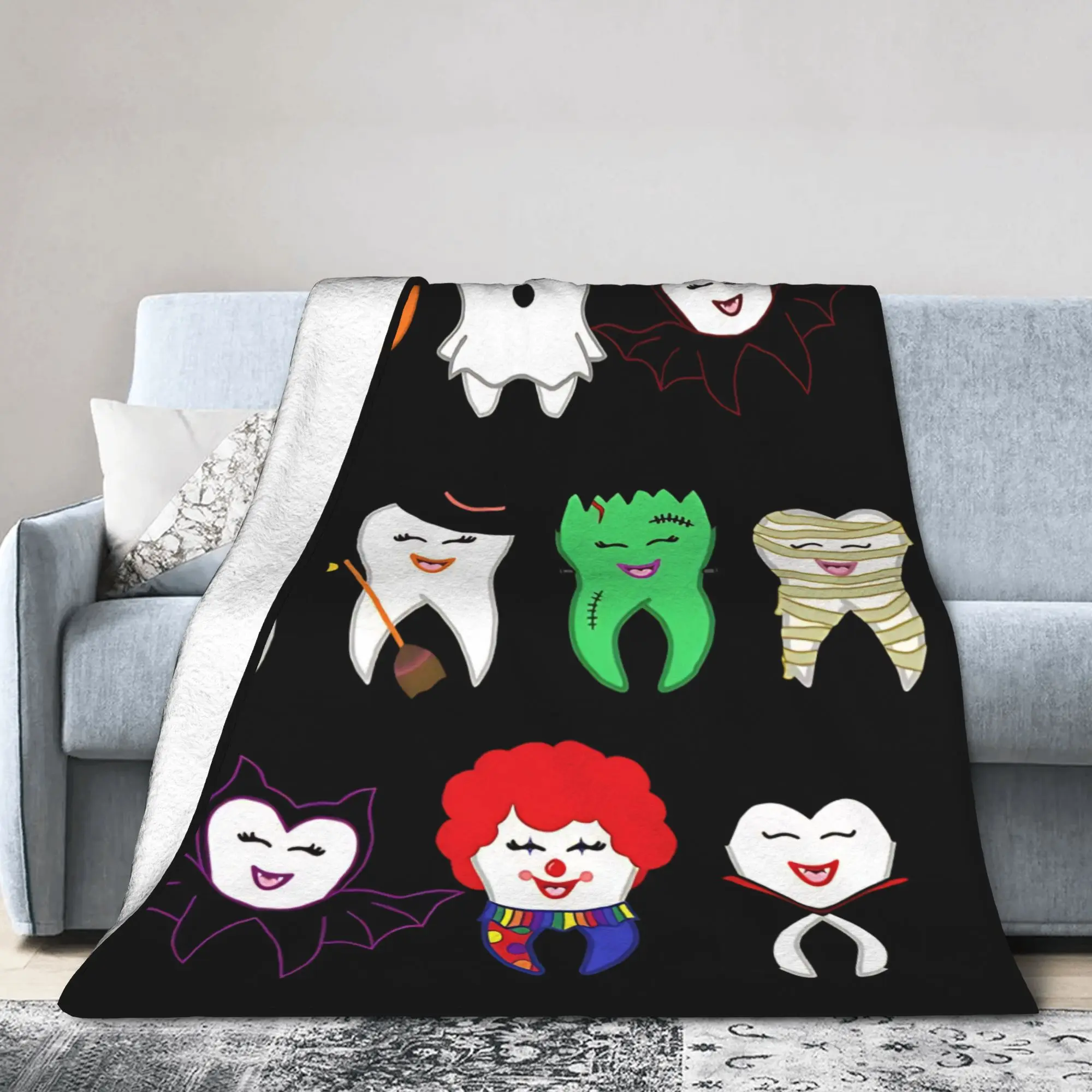 Halloween Teeth  Fleece Throw Blankets Cartoon Teeth Helloween Blanket for Sofa Outdoor Lightweight Bedding Throws,