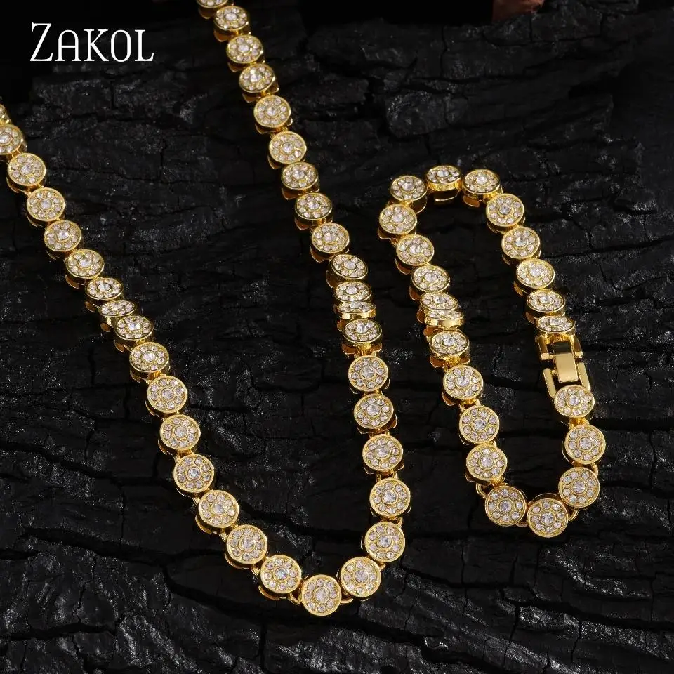 ZAKOL Simple Fashionable Round Micro-set Zircon Women's Bracelet Necklace Two-piece Set Personalized Trendy Daily Jewelry Sets