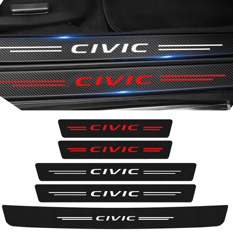 Car Door Sill Protector Trunk Bumper Scratch-proof Stickers for Honda Civic Logo 2023 Carbon Fiber Door Pedal Threshold Strips