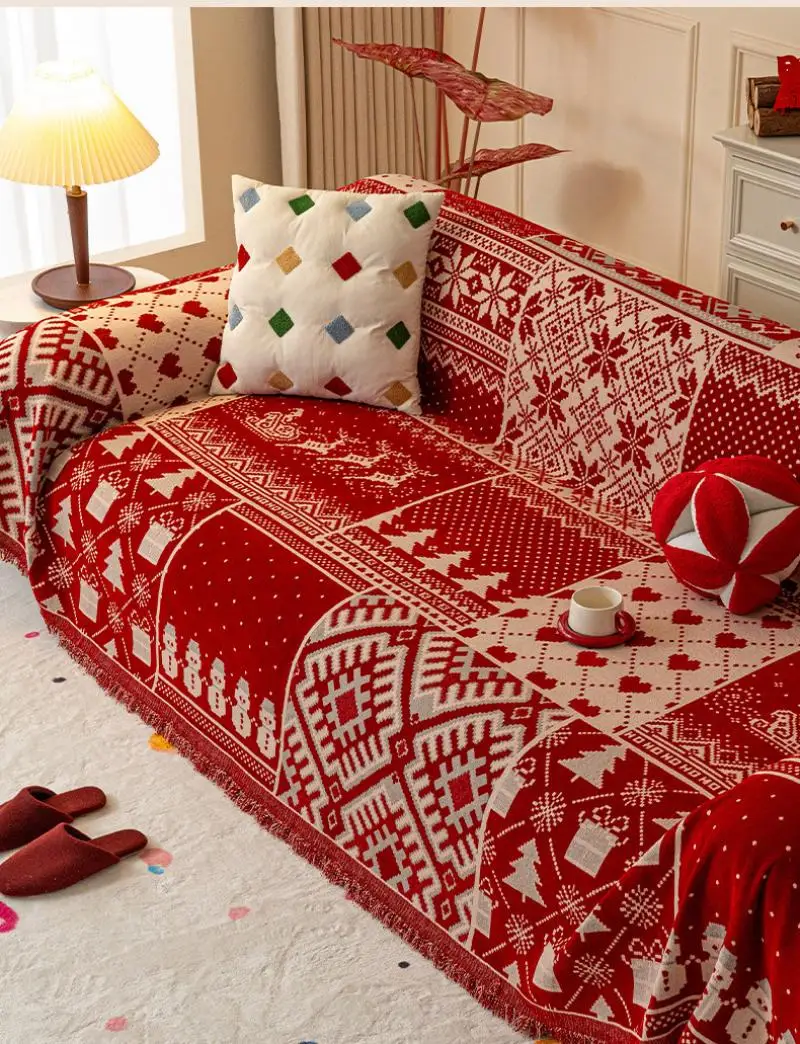 Chenille-Weihnachts-Sofabezug, einteiliger, umfassender Sofabezug, Stoff, kratzfest, multifunktionale dekorative Decke – Detail 5