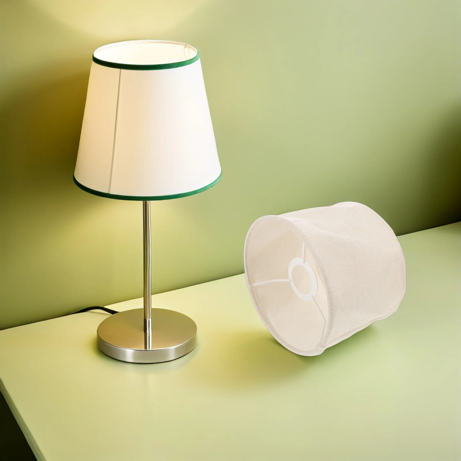 

Beige Fabric Lampshade for Table Lights - Natural Texture Space Saving Lightweight Design for Bedside Living Room Office Hotel