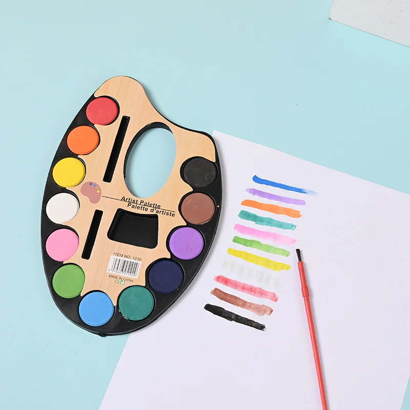 초보자용 단색 수채화 페인트 세트, 브러시 포함, 어린이 구아슈 DIY 페인팅 낙서, 방수 아티스트 학교 미술 용품, 12 색