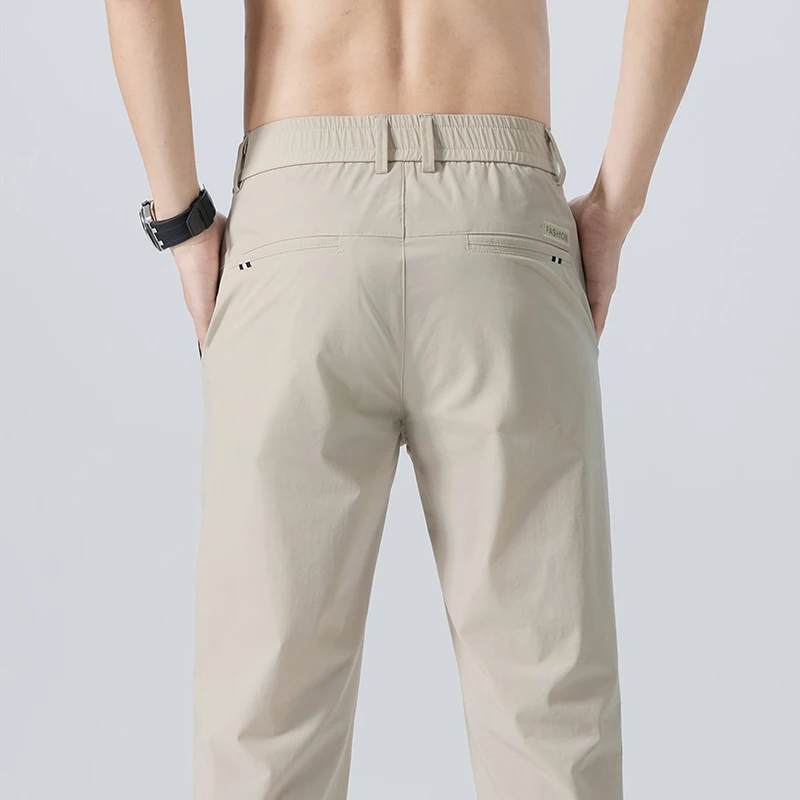

Stretch Soft Pants for Men Summer Thin Elastic Waist Business Fashion Korean Slim Casual Formal Trousers Male Brand Clothes