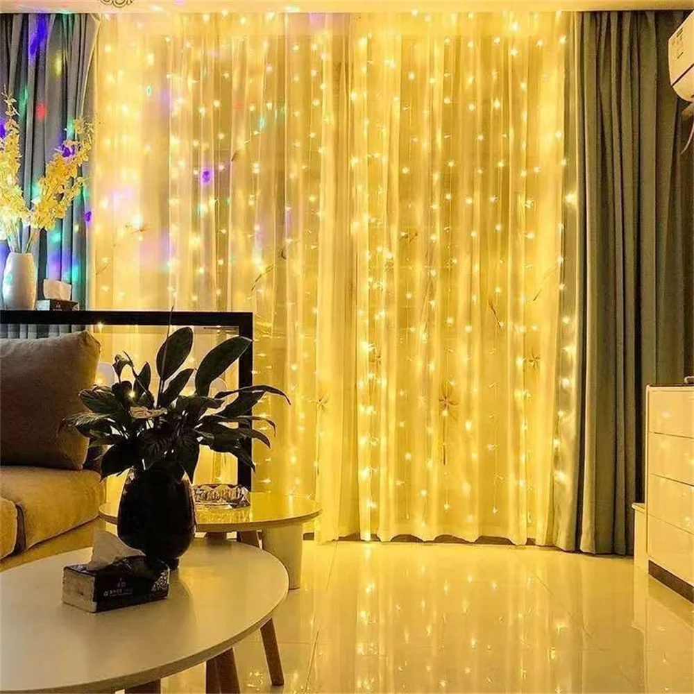 USB LED Curtain String Lights Fairy Decoration Holiday Garland Lamp 8 Mode for Home Garden Christmas Party Wedding Bedroom