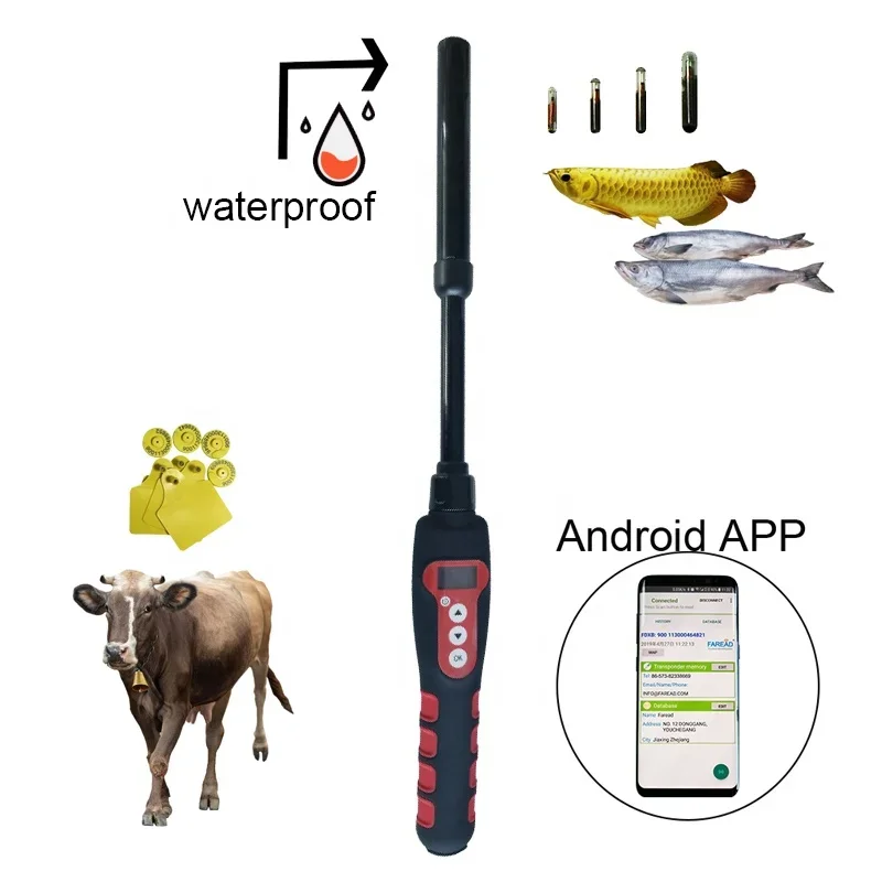 134.2kHz,125KHz Handheld RFID Animal Reader Long Antenna Waterproof IP67 FDX-A FDX-B HDX for Fish Arowana Tag Chip Scanner USB