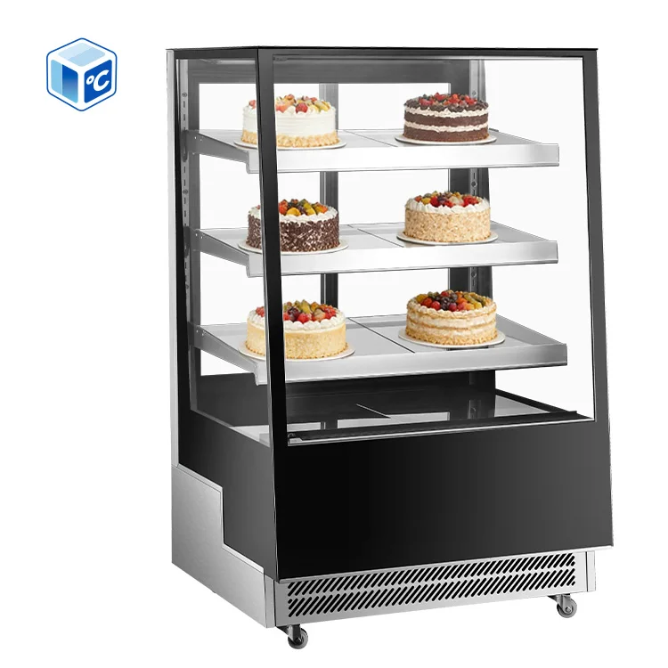3 Tier Commercial Cake Display Refrigerator Fan Cooling R290 3 Shelf LED Bakery Cafe Supermarket Display Case Glass Door Cabinet