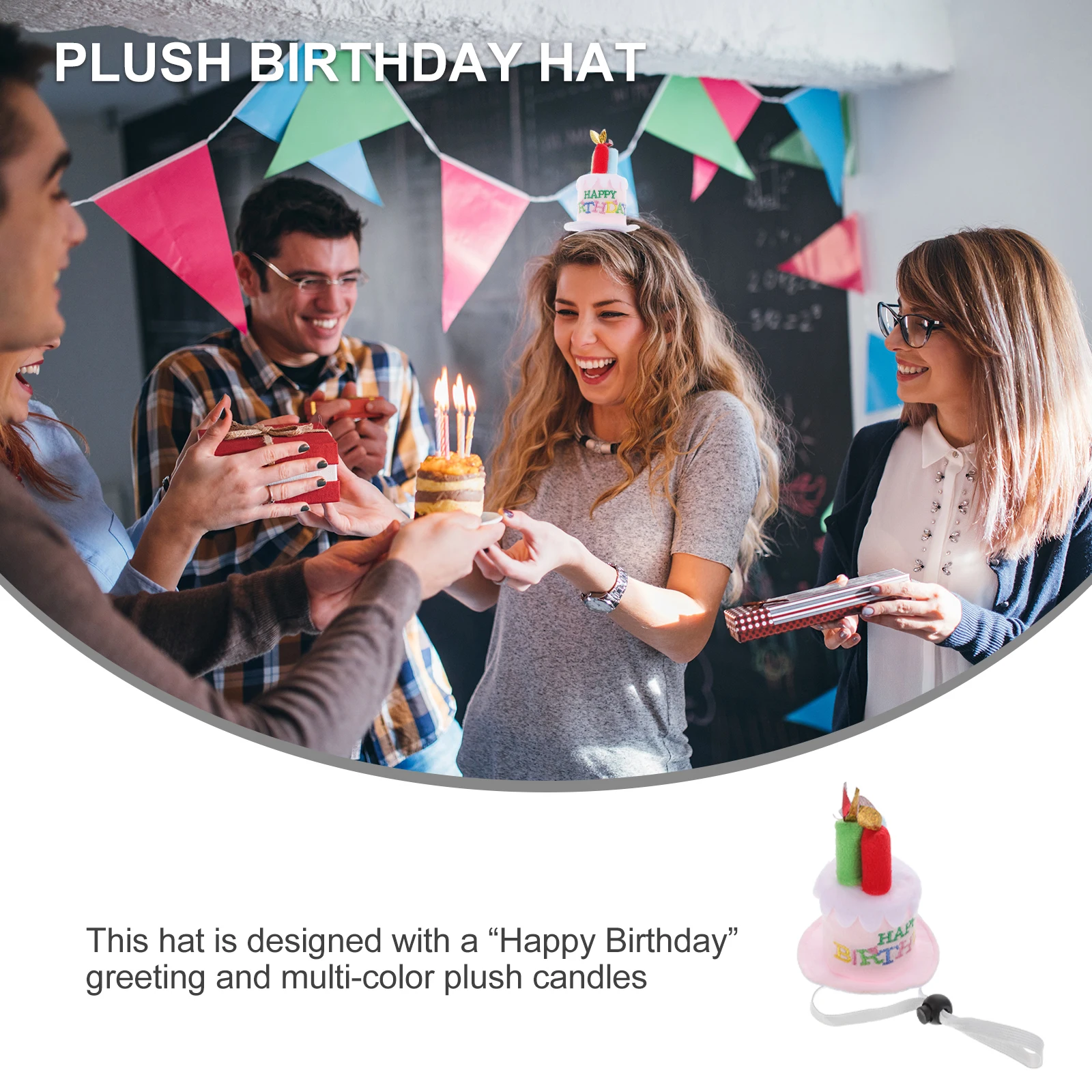 

Premium Cloth Cake Hat for Adults Teens Fun Party Costume Photo Props Candles Happy Birthday Greeting Fits