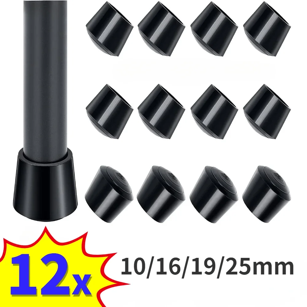 

4/12Round Rubber Chair Leg Pad Furniture Leg Table End Plug Anti-slip Floor Protection Cap Foot Cover PVC Silent 10/16/19/25mm