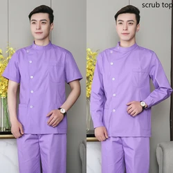 Men Scrub Shirt Side Opening Medical Clothes Doctor Costume Stand Collar Nursing Uniforms Short Sleeve Spa Uniform Dentistry Top