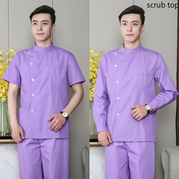 Mannen Scrub Shirt Zijopening Medische Kleding Dokter Kostuum Stand Kraag Verpleging Uniformen Korte Mouw Spa Uniform Tandheelkunde Top