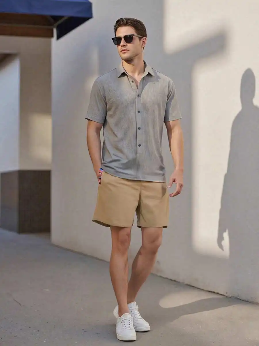 

Men Casual Solid Color Elastic Waist Shorts With Pockets For Summer Beach Streetwear
