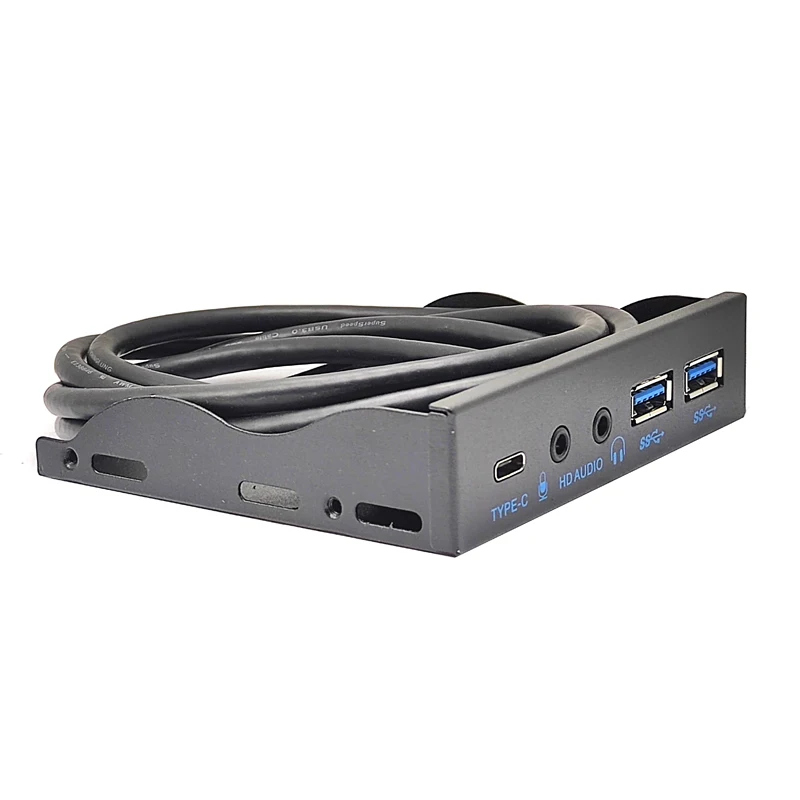 Adaptador de concentrador de Panel frontal USB 3,2 GEN2, 10Gbps tipo C + 2 puertos USB 3,0 + 3,5mm, auriculares + Micrófono para PC, Bahía de disco flexible de 3,5 pulgadas