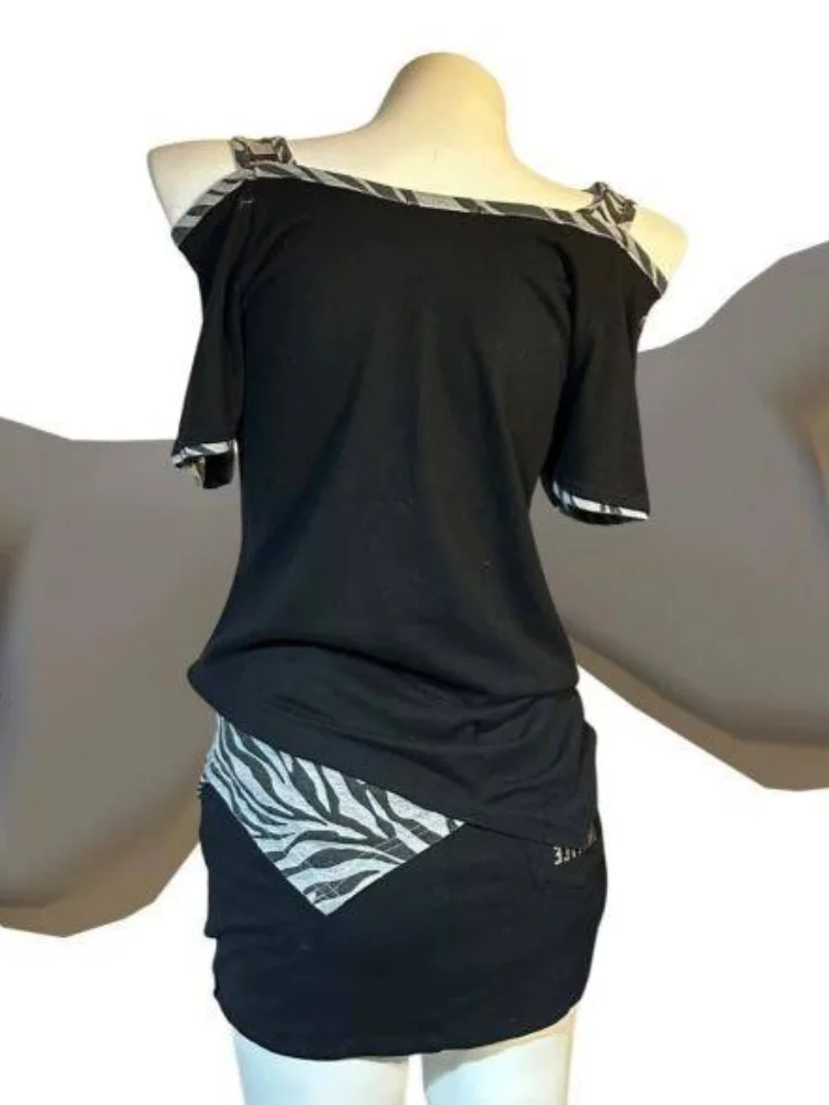 سترة يابانية عتيقة مطبوعة بحروف الخصر Y2K بأكمام قصيرة سترة نسائية الألفية حار فتاة ins زيبرا طباعة علوية فتاة إيمو