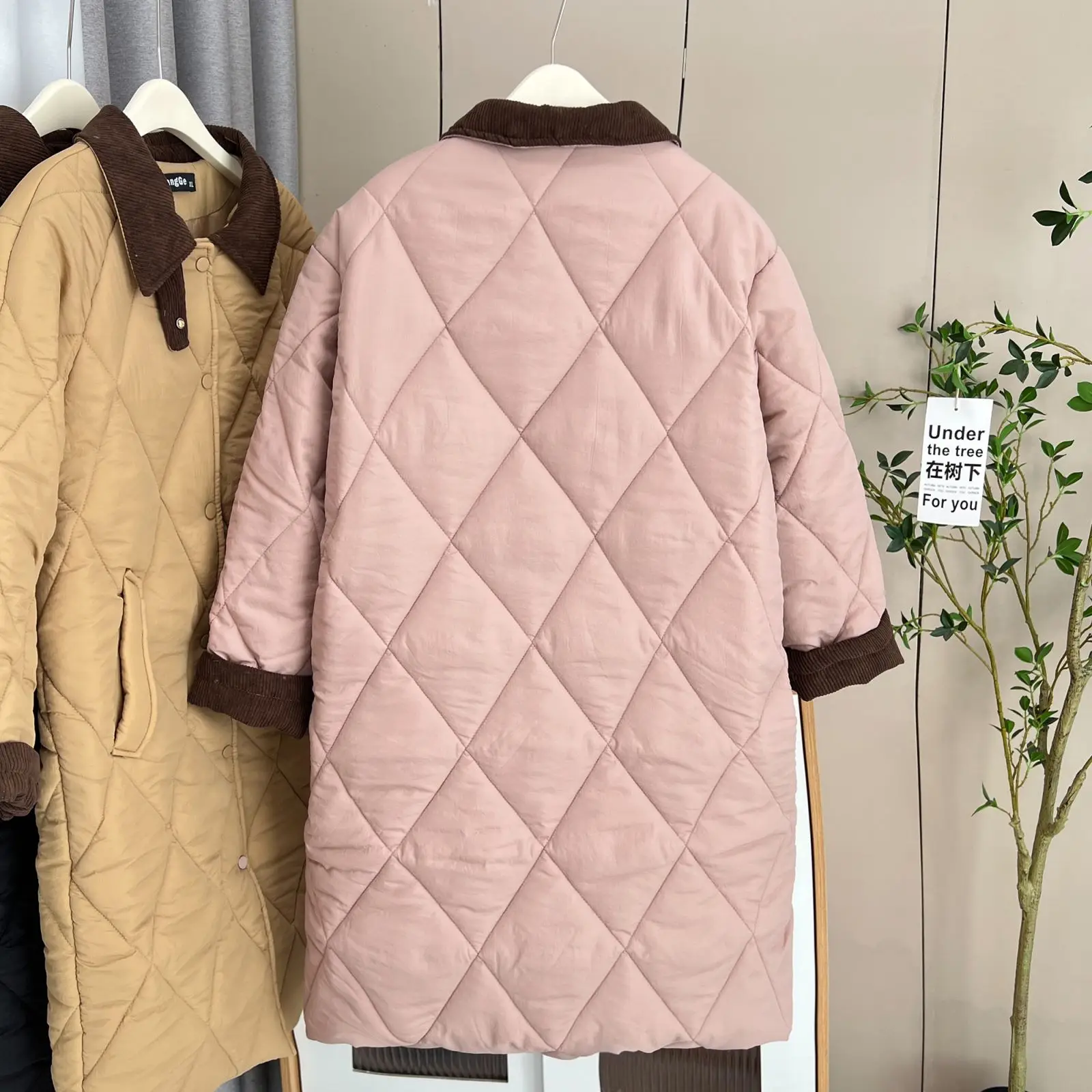 100kg Autumn Winter Simple Block Color Long Cotton-padded Coat Plus Size Women\'s Warm Parkas 2166