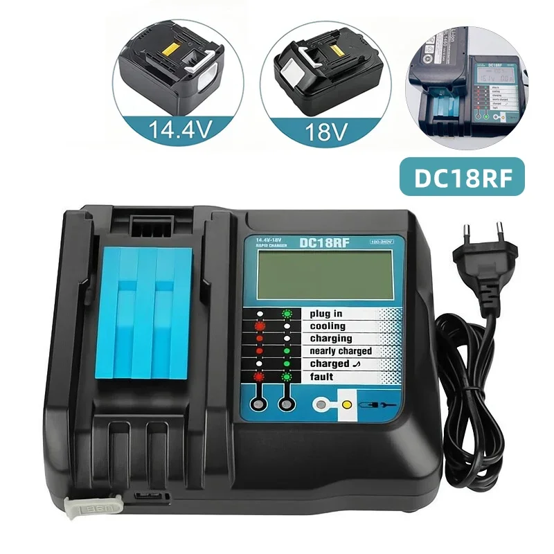 14.4V 18V DC18RF Tool Battery Charger with USB Output and Display Charging for Makita BL1815 BL1830 BL1840 BL1430 Batteries