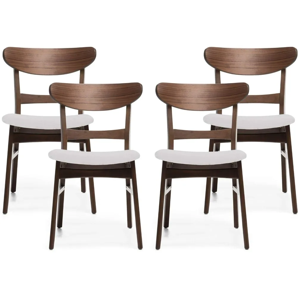 

CHelen Mid-Century Modern Dining Chairs (Set of 4), Polyester,Rubberwood, Light Beige, Walnut