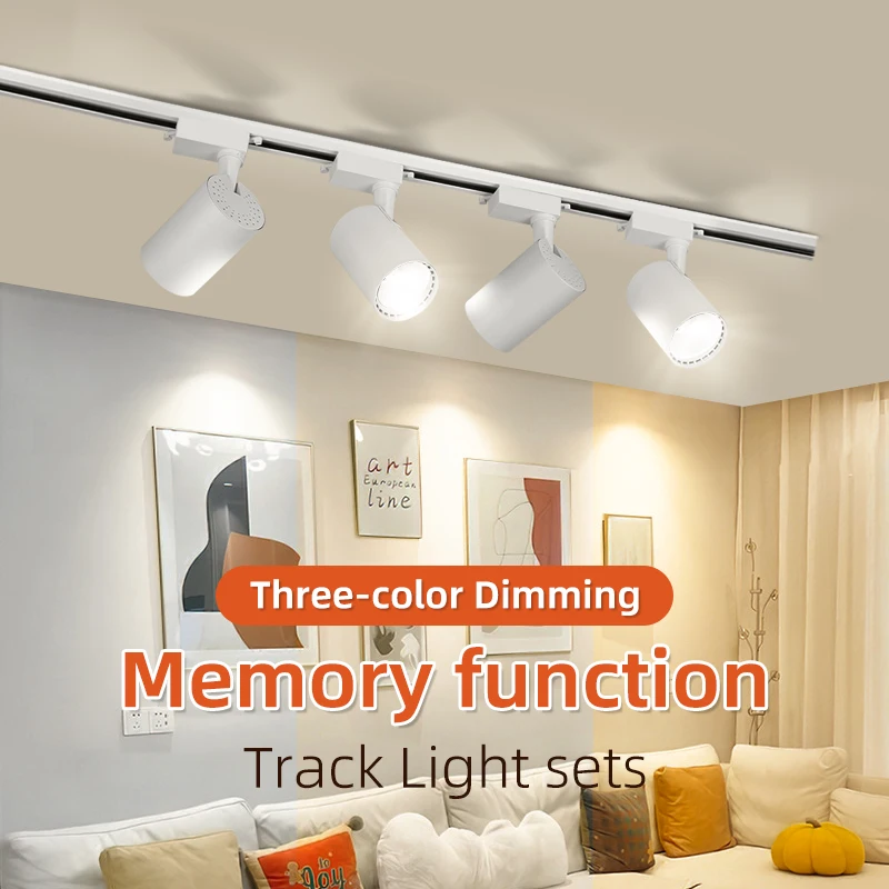 LED Track Light Tricolor Spot Light COB Rail Lamp Set Home Living Room Clothing Store Lighting with Memory Function Ceiling Lamp