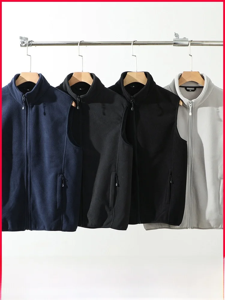 

Мужской утепленный флисовый жилет на молнии, теплый, ветрозащитный, осенне-зимний, новый, повседневный, с высоким воротником, топ-жилет