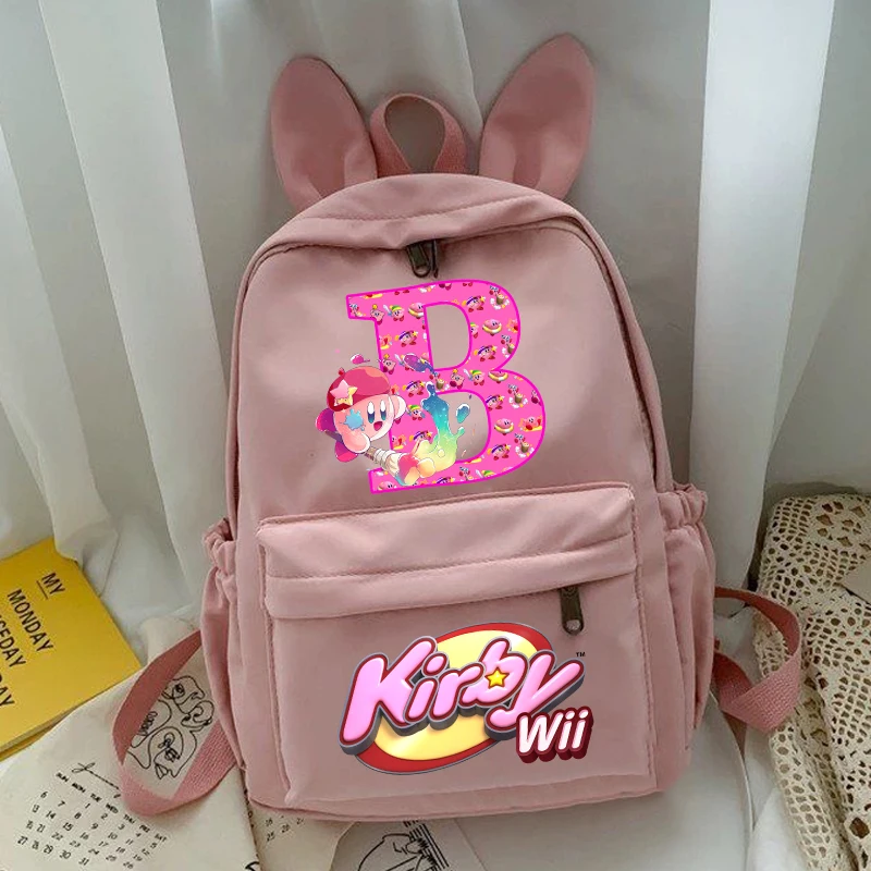 Kirbys Girls School Bag New Anime Letter A-Z Backpack Kids Educational Institution Travel Knapsack Kawaii Rucksack Children Gift