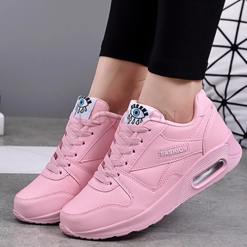 Women Fashion Sneakers Air Cushion Sports Shoes Pu Leather Blue Shoes White Pink Outdoor Walking Jogging  Shoes  Female Trainers