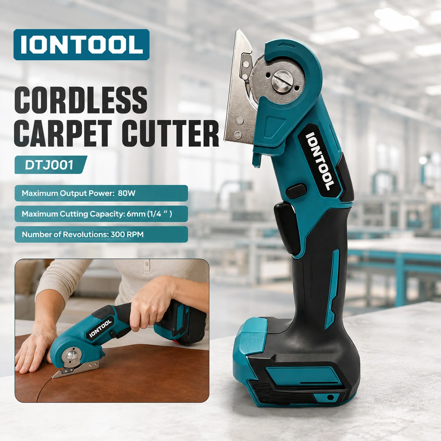 IONTOOL Cordless Carpet Shears 80W For Precise Stair Carpet Trimming and Corner Patch Cutting and Rug Edge Detail Work