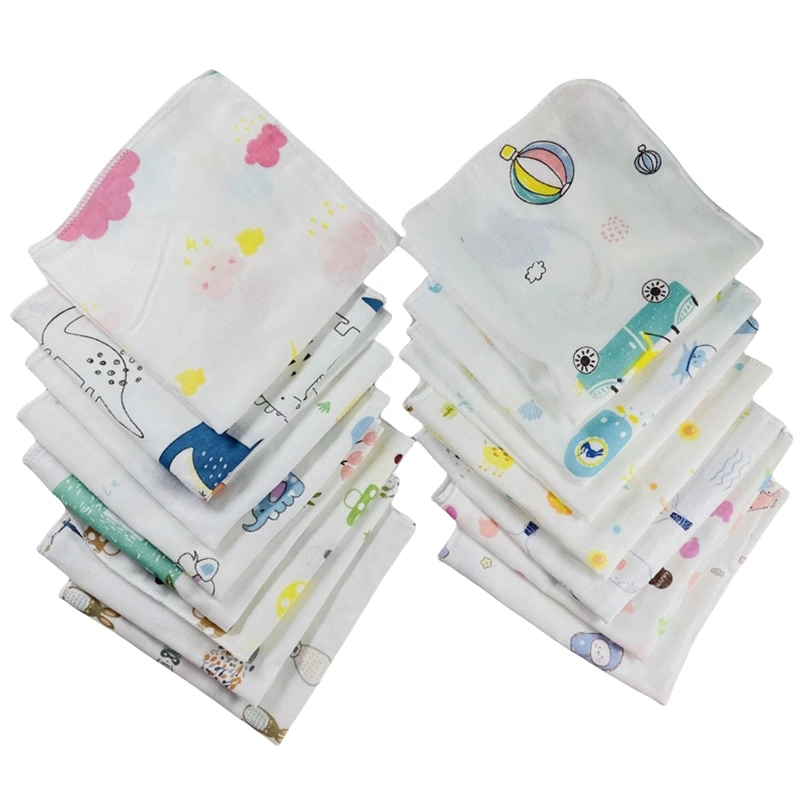 5pcs Pack 31*31cm 100% Cotton Gauze Cartoon Newborn Infant Baby Face Hand Bathing Towel Bibs Feeding Handkerchief Square Towels