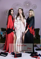 Silk Satin Bridal Robe Long Lace Sexy Boudoir Lingerie Nightgown Kimono Wedding Scarf Maternity Shoot