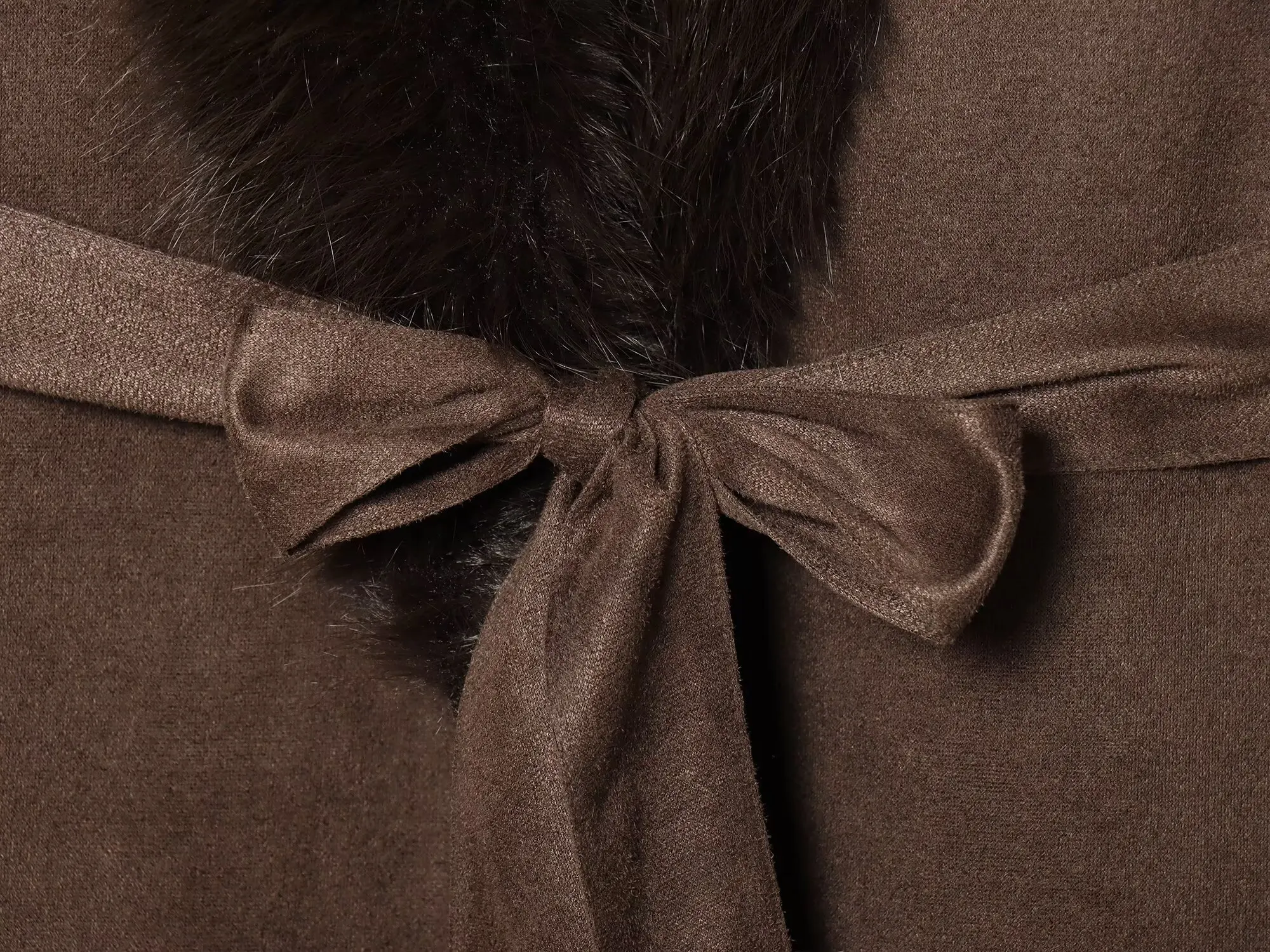 ETJ 2025 منتج جديد للشتاء للسيدات بمزاج نبيل وطية صدر السترة ثقيلة ودافئة من الفرو الصناعي معطف طويل بحزام #5