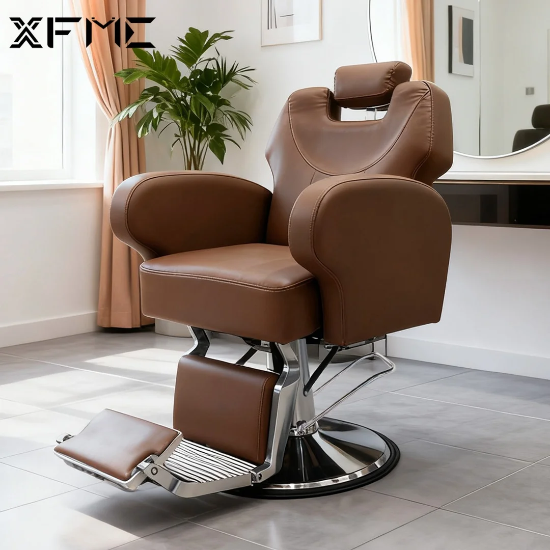 Luxury Durable Portable Ergonomic Salon Barber Chair with Reclining Feature Synthetic Leather Seat for Barbershop