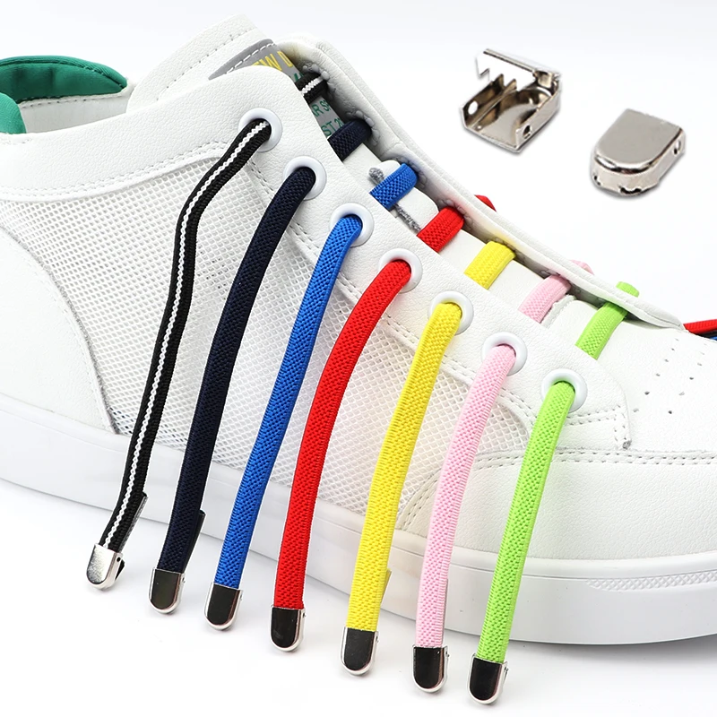 Simplicity Metal Lock Elastic shoelaces sneakers No tie Flat 8MM wide shoelace children adult secure Lazy people shoelace