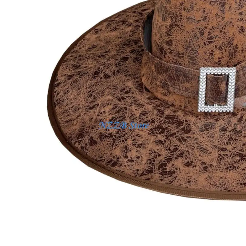 

T21F Halloween Witch Wizard Hat for Cosplay Makeup Ball Party Hat Performances Wide Brim Pointed Hats