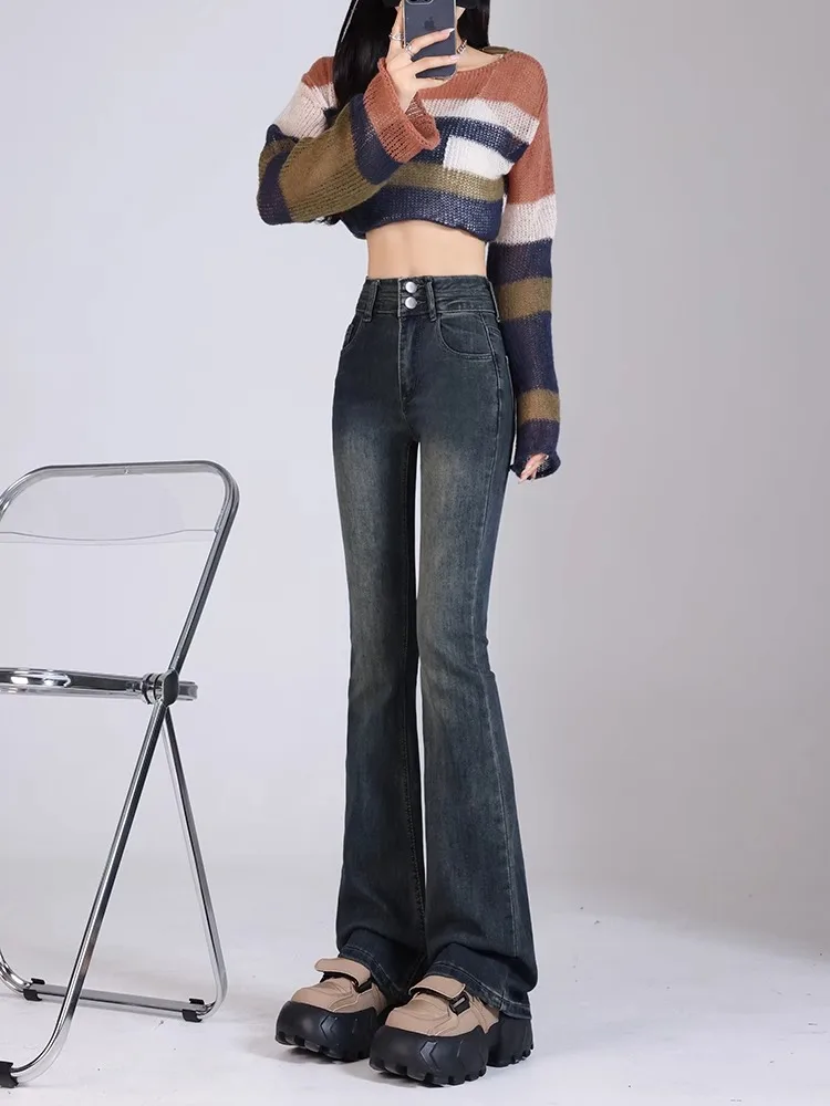 

High Waist Bell Bottom Jeans Women's Spring 2025 New Style Slimming Long Cotton Elastic Fabric Denim Pants Ankle Length