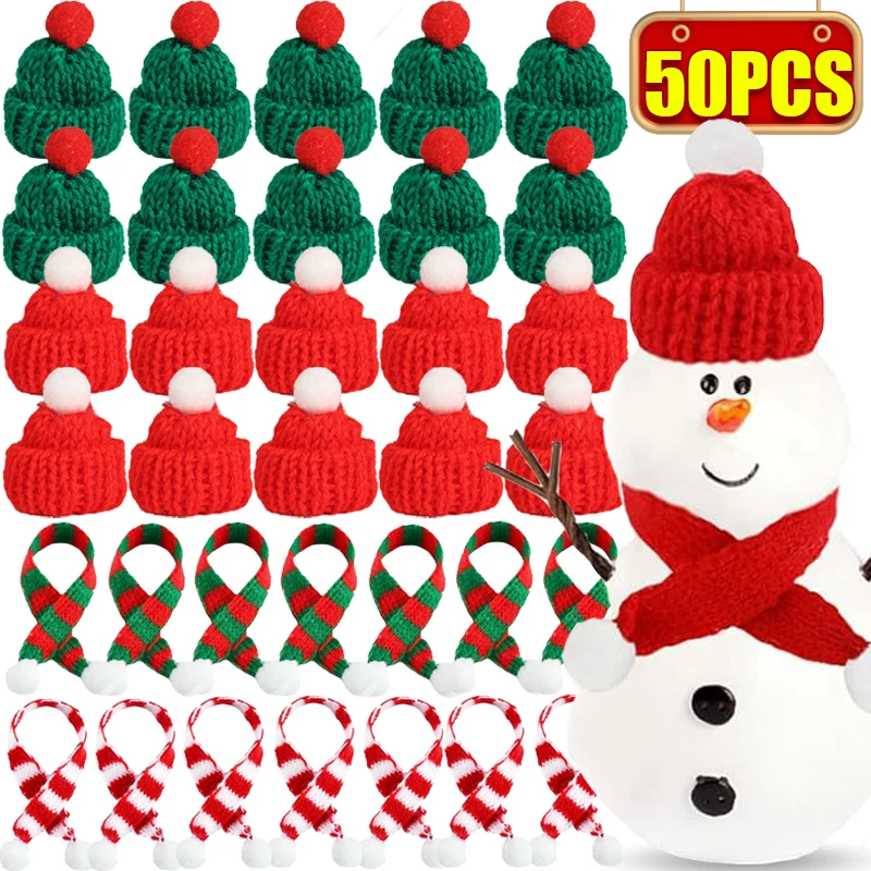 ワインボトル用の赤いミニサンタ帽子、猫用の編み物キャップ、ウサギ人形のロリポップ、クリスマスボトルホルダー、テーブルディナーの装飾、10個、50個