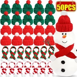 50/10Pcs Red Mini Santa Hat Knitting Cap for Cat Rabbit Doll Lollipop Wine Bottle Covers Xmas Bottles Holder Table Dinner Decor