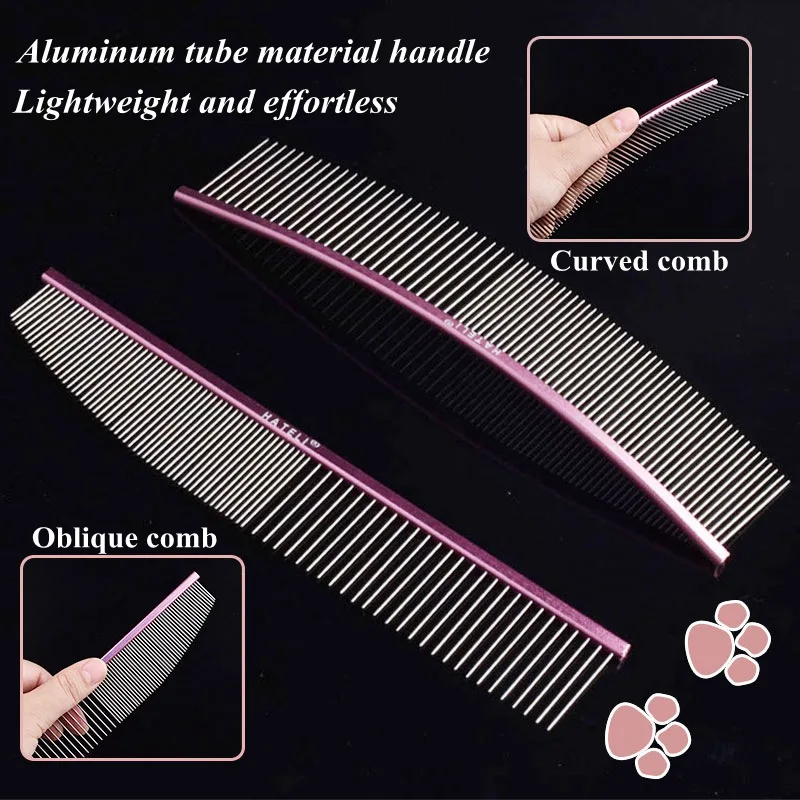 Stainless Steel Pet Comb Cat Dog Professional Grooming Pink Comb Dense Sparse Teeth Dog Cat Cleaning Brush Hair Reemoval Comb