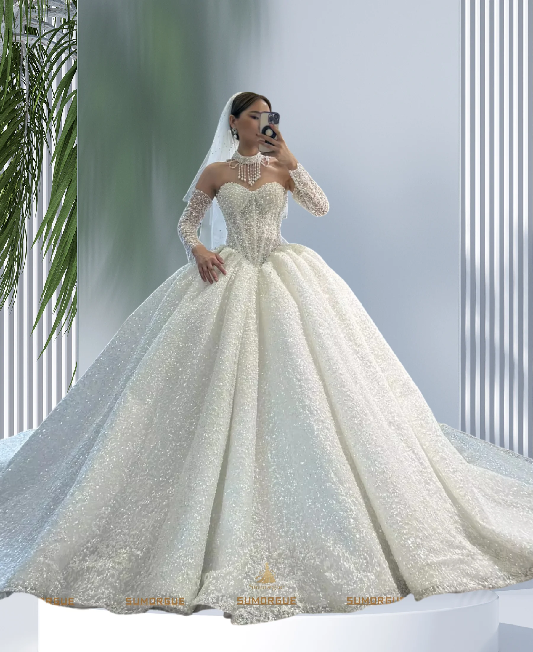 Strapless Beading Fabric Luxury Wedding Dress With Detachable Sleeves high -end Customized Vestido De Noiva