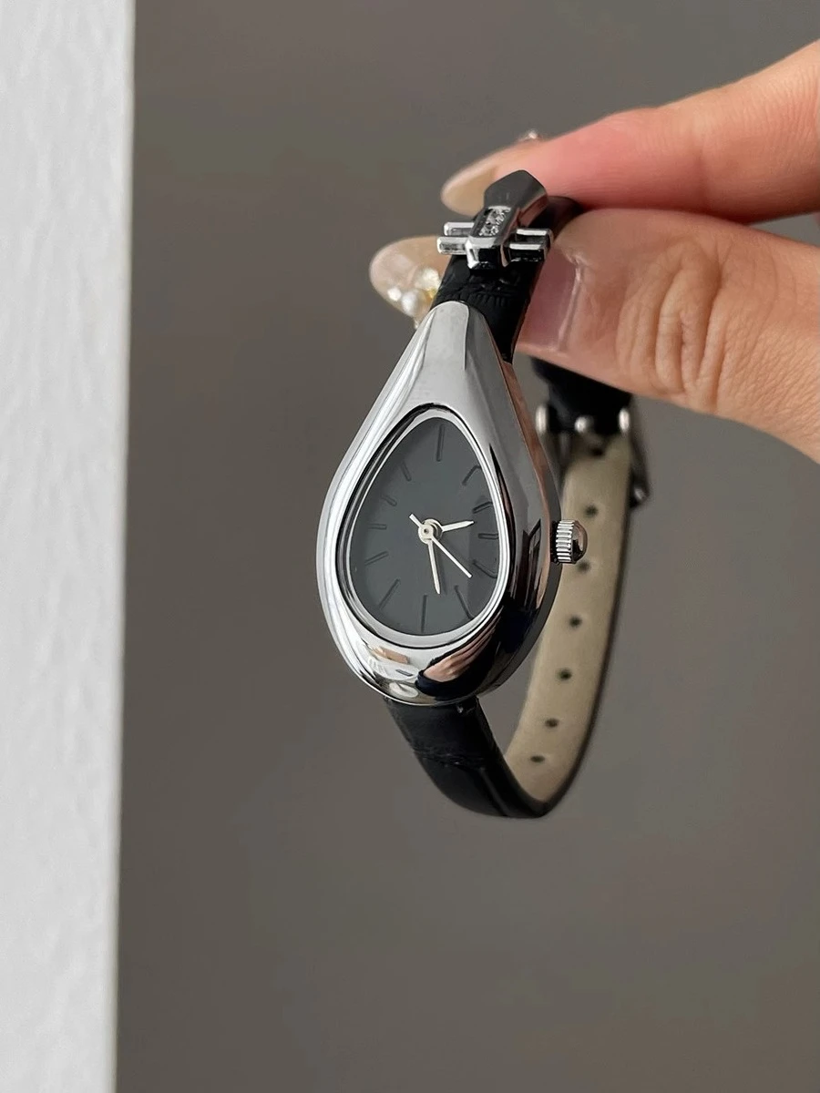 Water Drop Black Silver Pipa 2025 New Women's Niche Light Luxury High-end Retro Quartz Watch Women