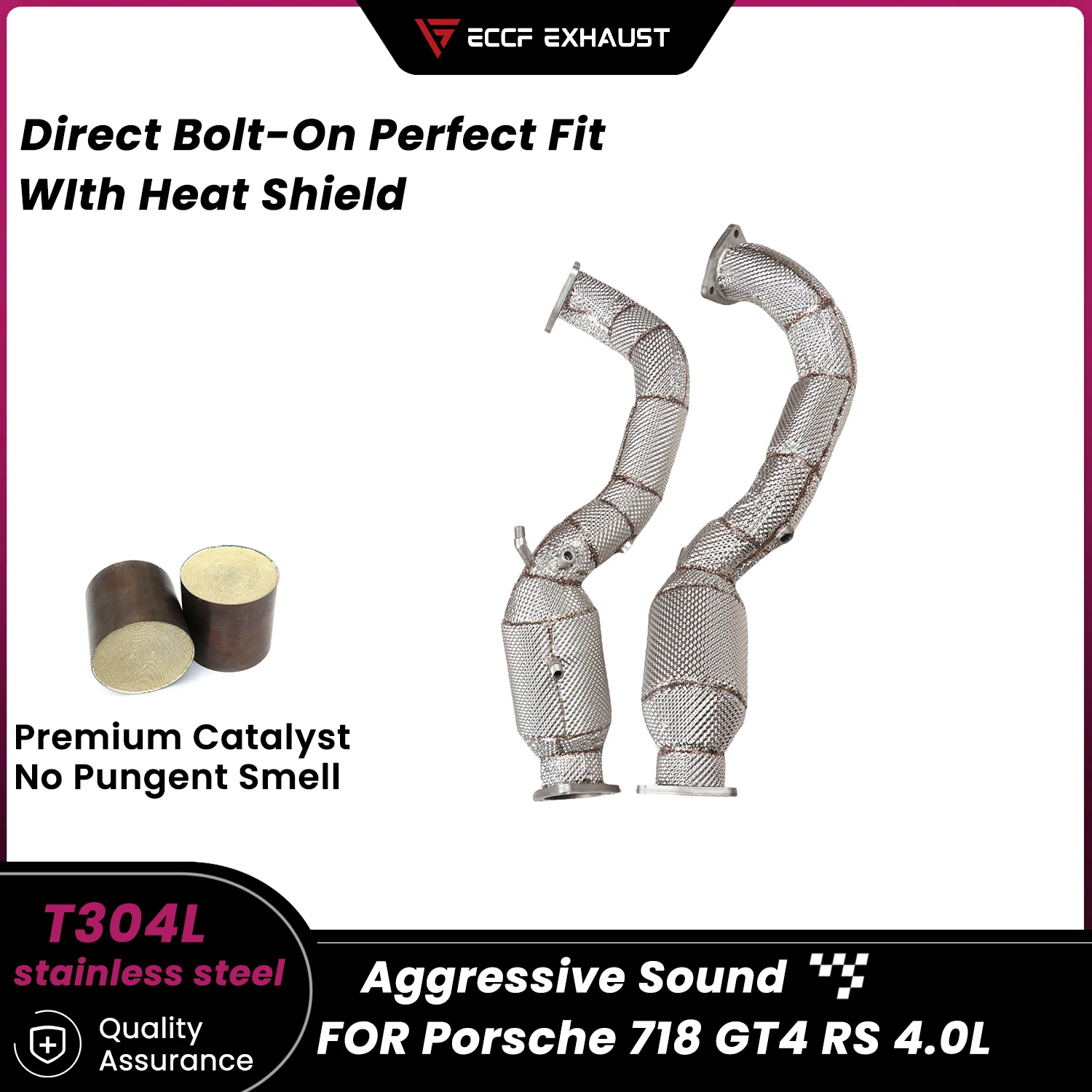 

Sporty Downpipe With Heat Shield For Porsche 718 GT4 RS 4.0L Aggressive Exhaust Sound High Flow Easy Installation