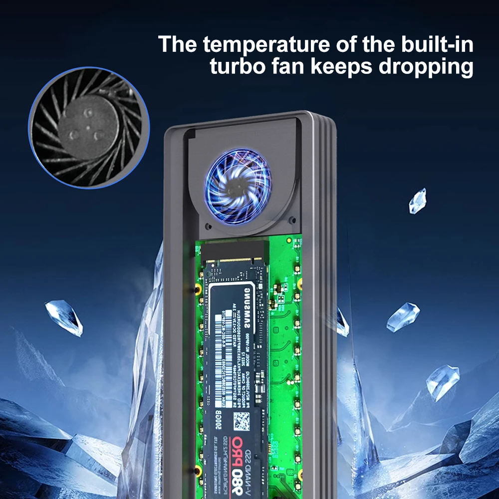 USB4 40Gbps M.2 NVMe SSD 외장 케이스 썬더볼트 4/3 USB 3.2 내장 쿨링 팬 8TB SSD 외장 CNC 알루미늄 케이스